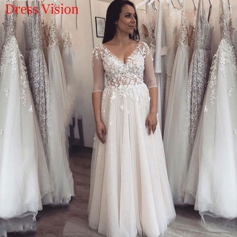 Vestido De Novia Lace Appliques V-neck Half Sleeves Wedding Dresses Wedding Bridal Gowns Robe De Marie, White
Vestido De Novia Lace Appliques V-neck Half Sleeves Wedding Dresses Wedding Bridal Gowns Robe De Marie, White