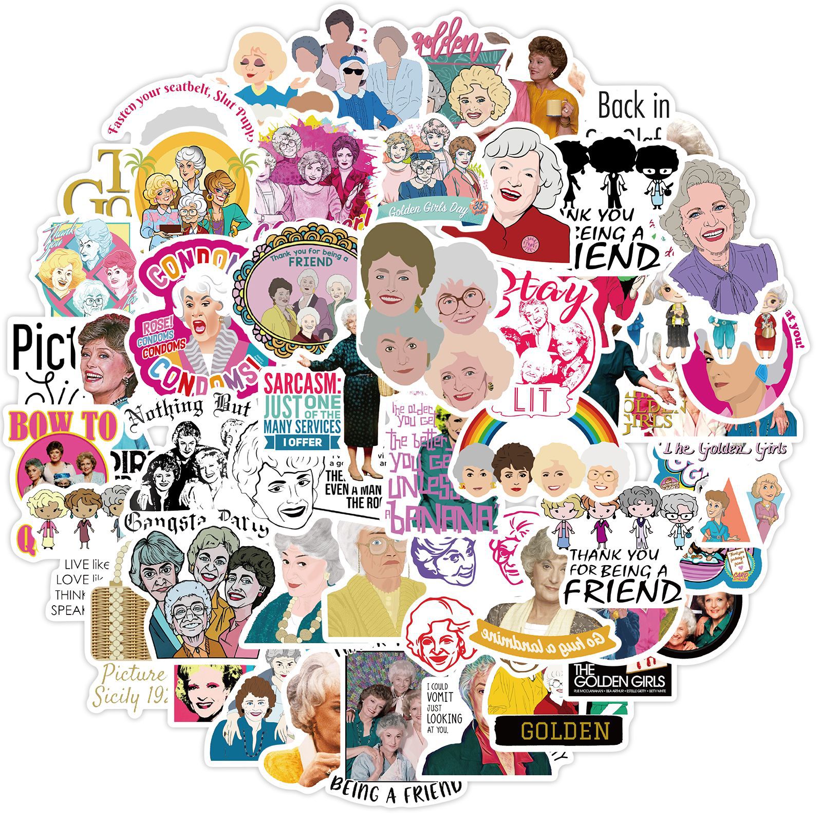 50 PCS Mixed Golden Girls program Graffiti skateboard Stickers For Car Laptop Fridge Helmet Pad Bicycle Bike Motorcycle PS4 book Guitar Pvc Decal, Multi colors
50 PCS Mixed Golden Girls program Graffiti skateboard Stickers For Car Laptop Fridge Helmet Pad Bicycle Bike Motorcycle PS4 book Guitar Pvc Decal, Multi colors