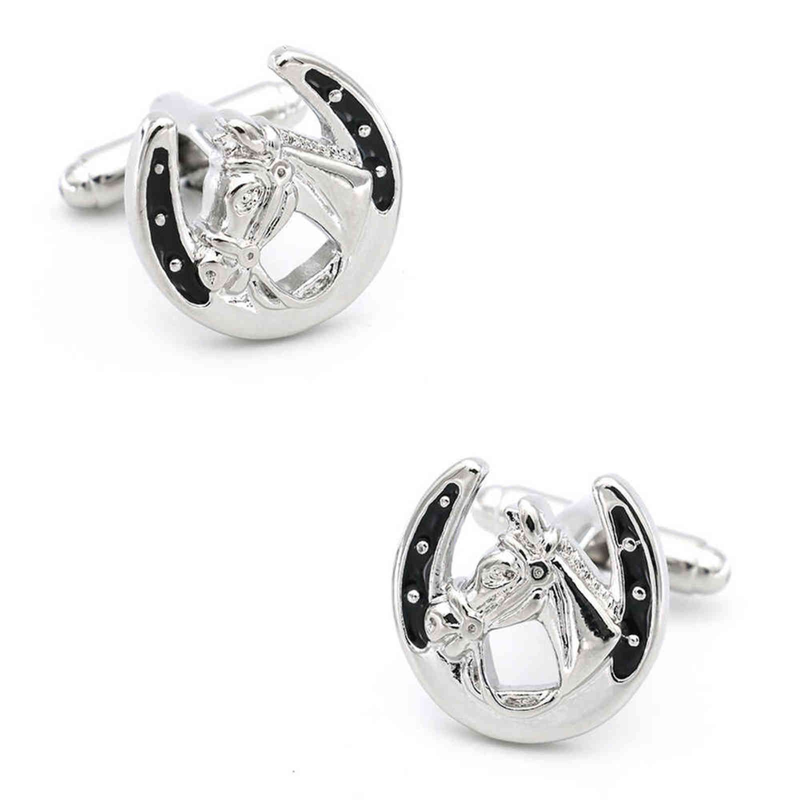 Men's Horse Head Cuff Link Copper Material Black Color G1126