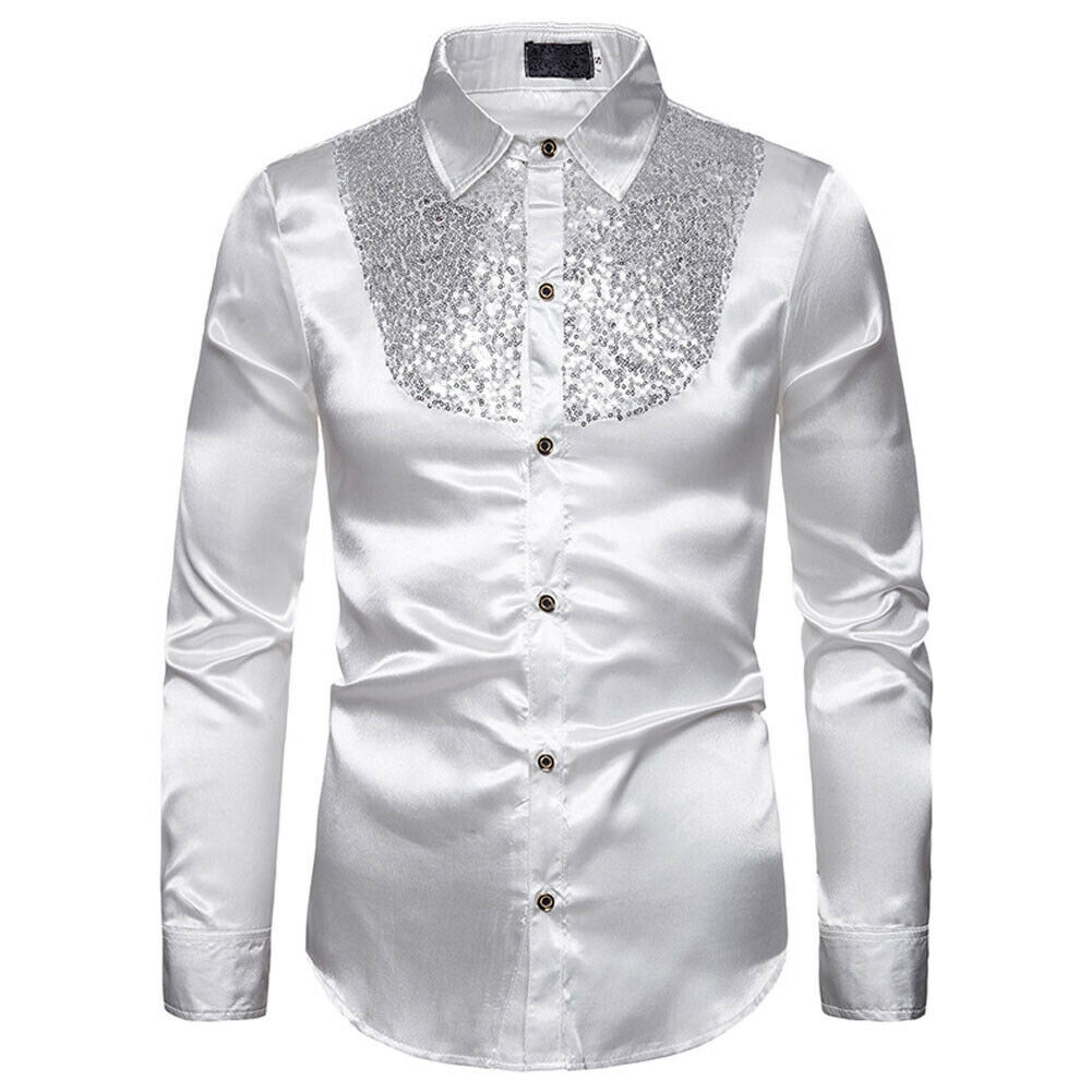 Men' Luxury Sequin Glitter Shirts New Long Sleeve Silk Satin Shiny Disco Party Shirt Men top Stage Dance Nightclub Prom Costume, White
Men' Luxury Sequin Glitter Shirts New Long Sleeve Silk Satin Shiny Disco Party Shirt Men top Stage Dance Nightclub Prom Costume, White