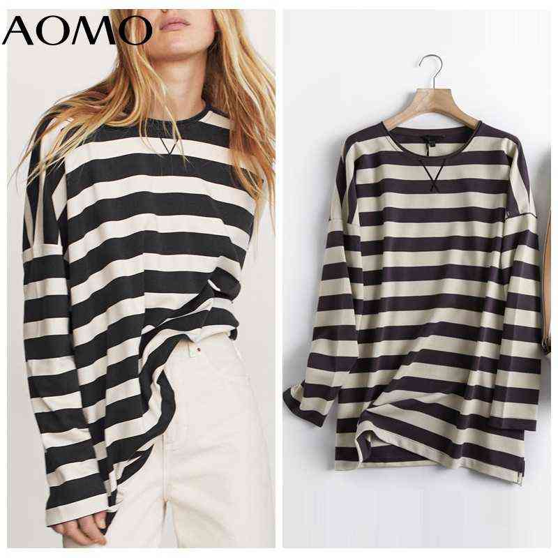 AOMO Women High Quality Striped Print Sweatshirts Oversize Long Sleeve O Neck Loose Pullovers Female Tops 6D42A 211108
AOMO Women High Quality Striped Print Sweatshirts Oversize Long Sleeve O Neck Loose Pullovers Female Tops 6D42A 211108