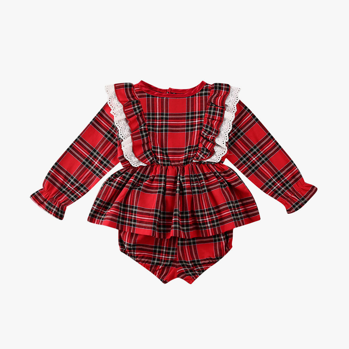 0-24M Christmas born Infant Baby Girl Clothes Set Red Plaid Long Sleeve Top Shorts Autumn Spring Clothing Xmas Outfit 210515