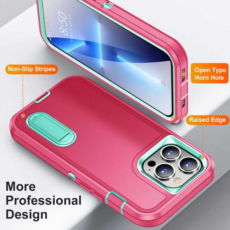 Kickstand Heavy Duty Shockproof Case Full Body 3 in 1 Silicone Hard PC Cover For iPhone 17 16e 16 15 14 13 12 11 Pro Max XR X 8 7 Plus Samsung S22 S23