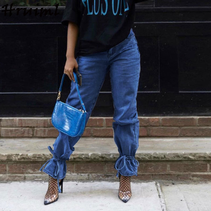 Woman Pants Strappy Pocket Casual Loose Streetwear All Match Fashion Straight Jeans for Women Zipper Femme Pantalon 210515