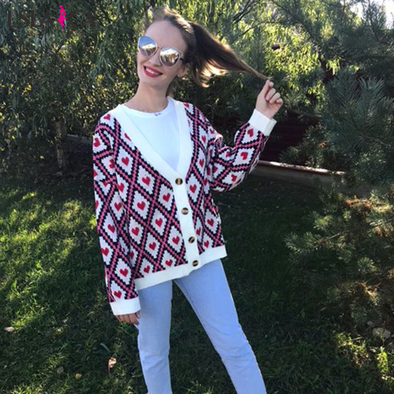 Love pattern knit cardigan temperament commuting threshold four buttons decorative women's sweater bottoming shirt Vestidos 210515