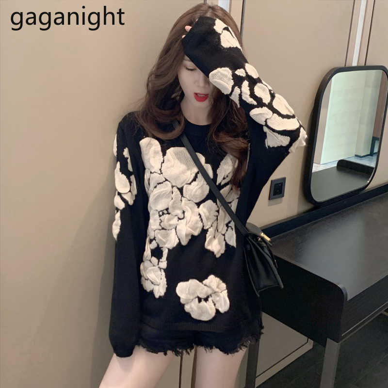 Fashion Vintage Floral Women Sweaters Japanese Casual Loose Flowers Pullover Autumn Winter Knitted Tops Pull Femme 210601