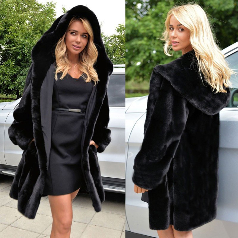 European and American Fall/winter Faux Fur Coat Women Mid-length Slim Mink Faux Fur Coat, Black
European and American Fall/winter Faux Fur Coat Women Mid-length Slim Mink Faux Fur Coat, Black