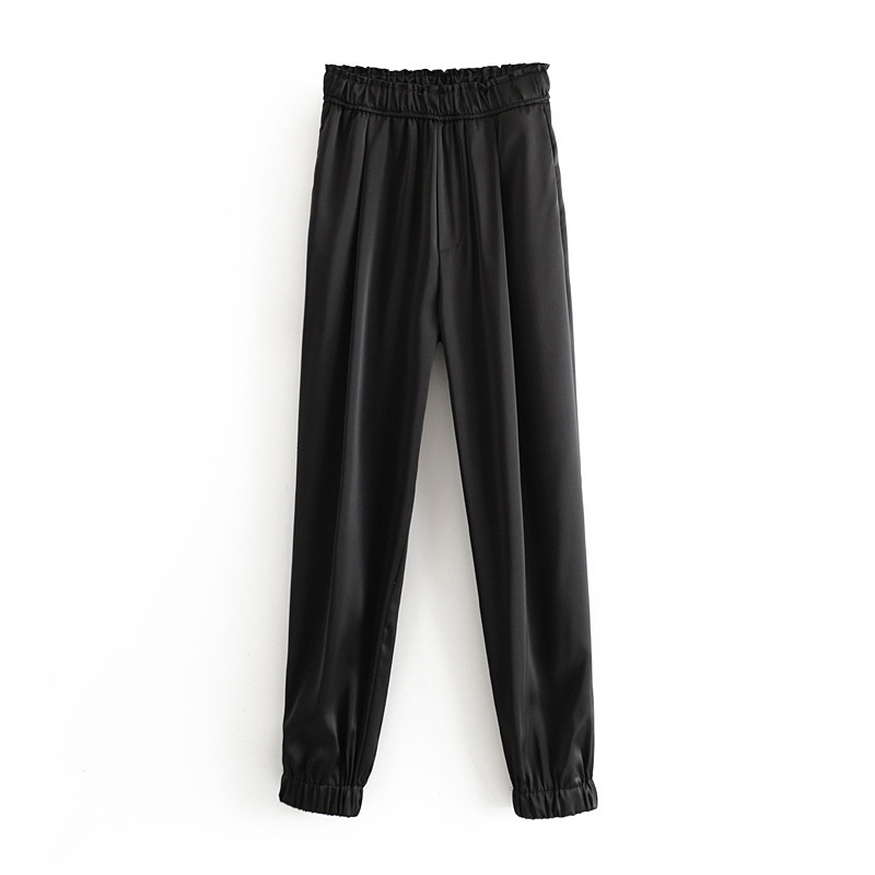 Women Fashion Solid Satin Joggers Pants High Elastic Waist Long Sweatpants Trousers Female Casual Pencil Bottoms 210515