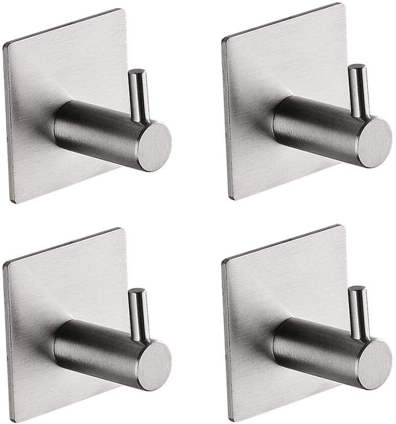 1pc Self-adhesive Towel Hooks Wall Hooks Hangers Anti-Skid Heavy-duty Waterproof Stainless Steel Hook for Kitchen Bathroom Towel