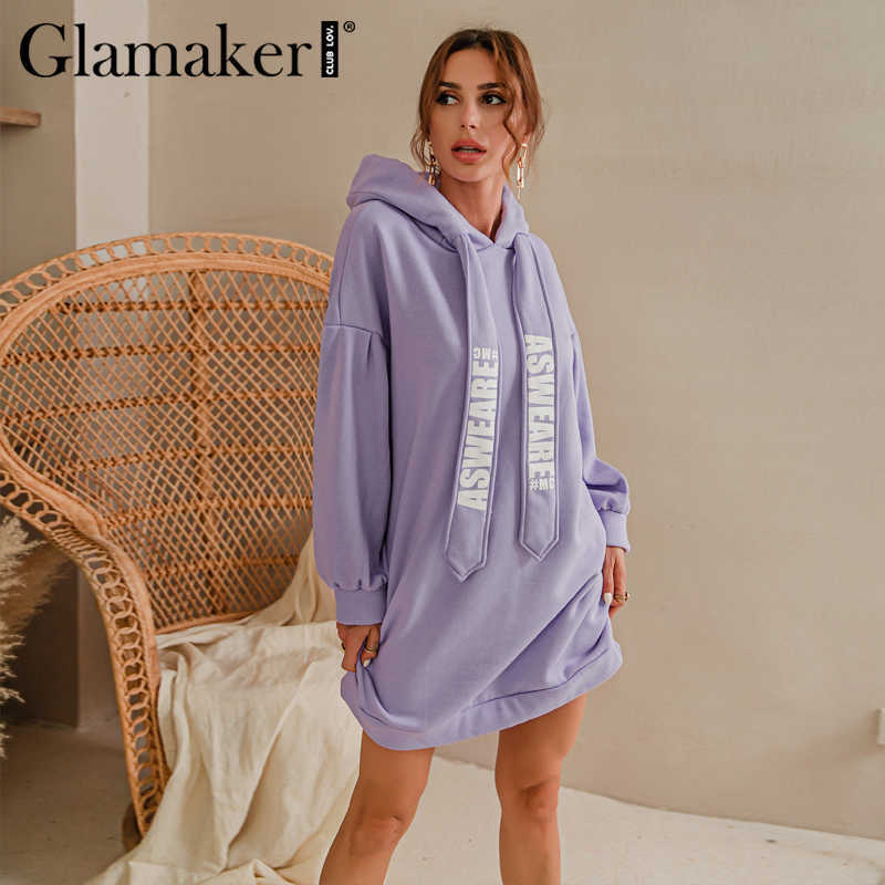 Glamaker Purple loose sweatshirt hoodies fashion women casual autumn long sleeve dress female oversize 211013