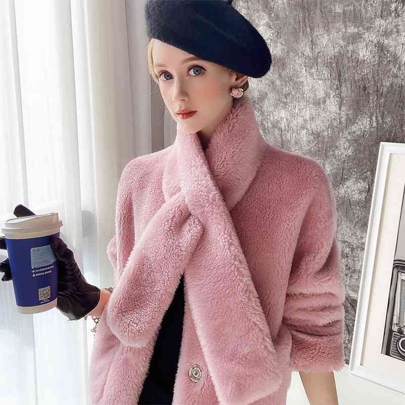 Dabuwawa Ladies Sheep Fur Coat Soft and Stylish Sweet Scarf Collar Thick Warm Solid Jacket Coat Women Autumn Winter DT1DFR032 210520