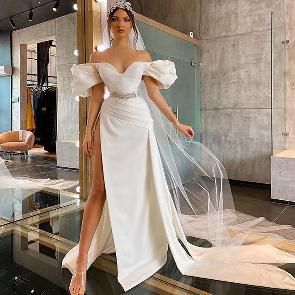 Puffy Sleeve Mermaid Boho Wedding Dress With Beaded Side High Slit Satin Beach Bridal Dresses 2021 African Bohemian Women Vestido Novia Robe De Mariée, Purple
Puffy Sleeve Mermaid Boho Wedding Dress With Beaded Side High Slit Satin Beach Bridal Dresses 2021 African Bohemian Women Vestido Novia Robe De Mariée, Purple