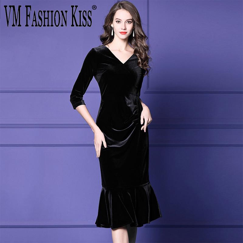 Elegant Gold Velvet Dress V-neck Solid Spring/Autumn Stretch Slim Knee-Length Evening Party Vestidos Large Size 4xL Dresses Casual