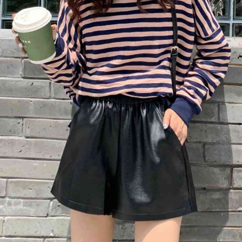 Elastic Waist Warm Winter Faux Leather Shorts Women Black High Female Autumn Korean Style for 210603, Khaki
Elastic Waist Warm Winter Faux Leather Shorts Women Black High Female Autumn Korean Style for 210603, Khaki