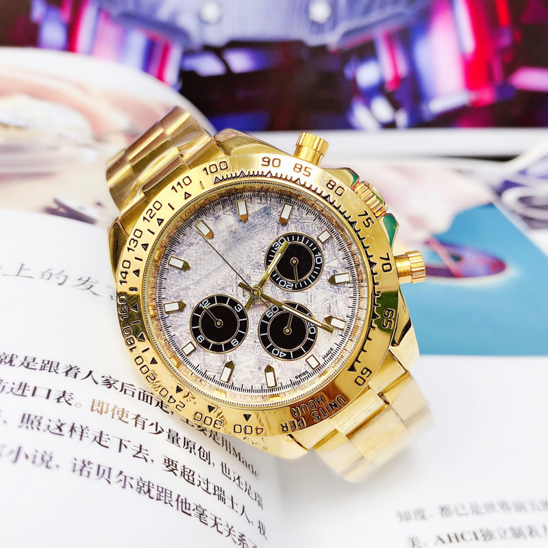 Luxury mens watches gold stopwatch Top brand chronograph wirstwatches Full Stainless Steel band quartz man Designer watch Father's Valentine's Day present gifts
Luxury mens watches gold stopwatch Top brand chronograph wirstwatches Full Stainless Steel band quartz man Designer watch Father's Valentine's Day present gifts