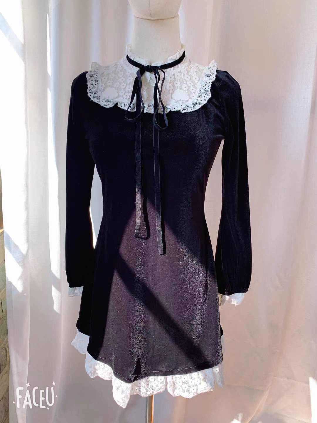 S XL Autumn Dress Girls Female Vintage Long Sleeve Women es Robe Vestido velvet black Christmas Party Evening 210623