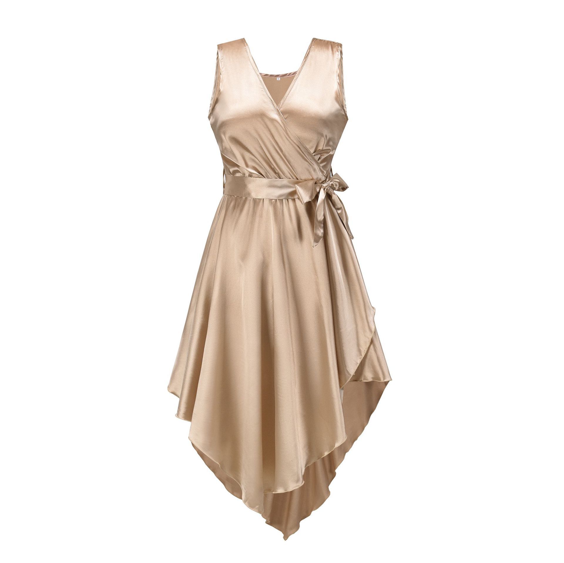 Women Dress V Neck Sleeveless Bohemian es Lace Up Irregular Summer es Sexy Long Boho Plus Size 210513