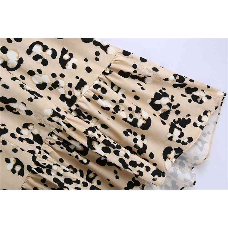 Evfer Women Vintage Leopard Pirnt Hm Autumn Loose Long Dresses Female Casual Sleeve O-Neck High Waist Sprint Shirt Dress 210421
