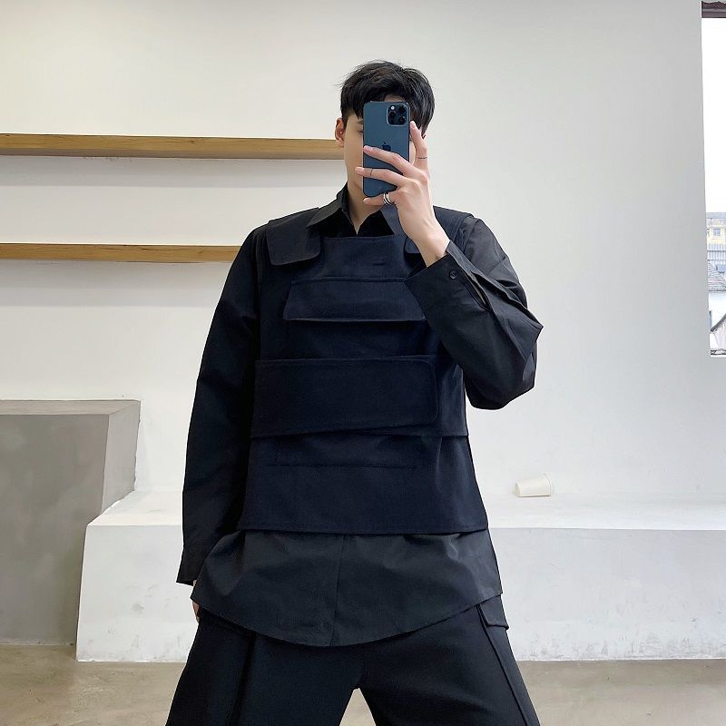 IEFB Personality Trend Pasted Function Tactics Versatile Vest Sleeveless Black Waistcoat Causal All-match Tops 9Y6836 210524