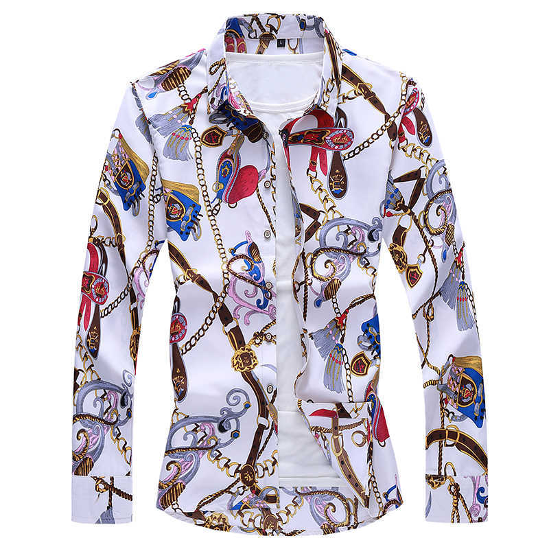 5XL 6XL 7XL Shirt Men Autumn Fashion Personality Printing Long Sleeve Shirts Men Casual Plus Size Business Office Shirt 210528