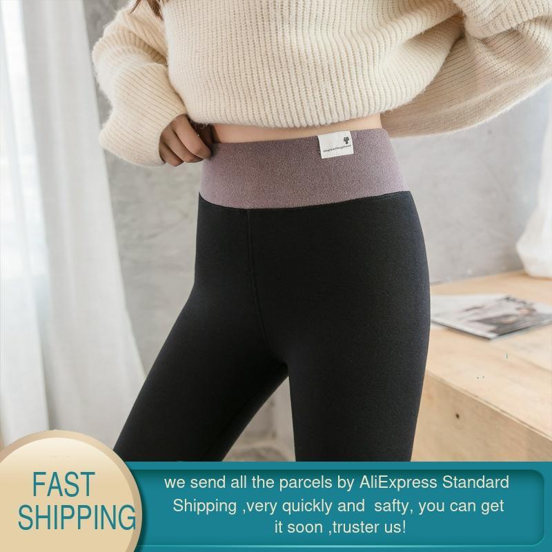 Black warm pants winter skinny thick velvet casual wool fleece Trousers Lambskin Cashmere Pants For Women leggings 210428