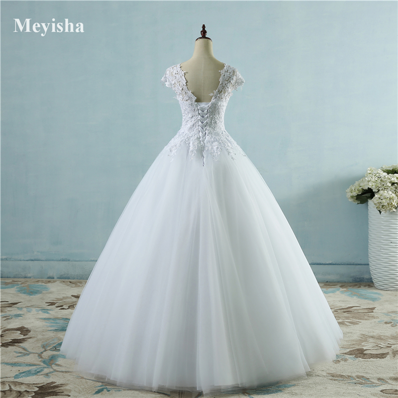 ZJ9085 2021 White Ivory Lace Tulle Wedding Dress for cap sleeve bride dresses plus size maxi formal 2-26W