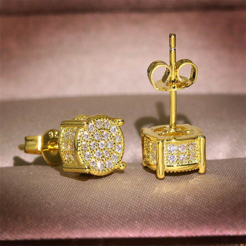 Choucong Hip Hop Stud Earring Vintage Jewelry 925 Sterling Silver Yellow Gold Fill Pave White Sapphire CZ Diamond Sparkling Women Men Earrings For Lov