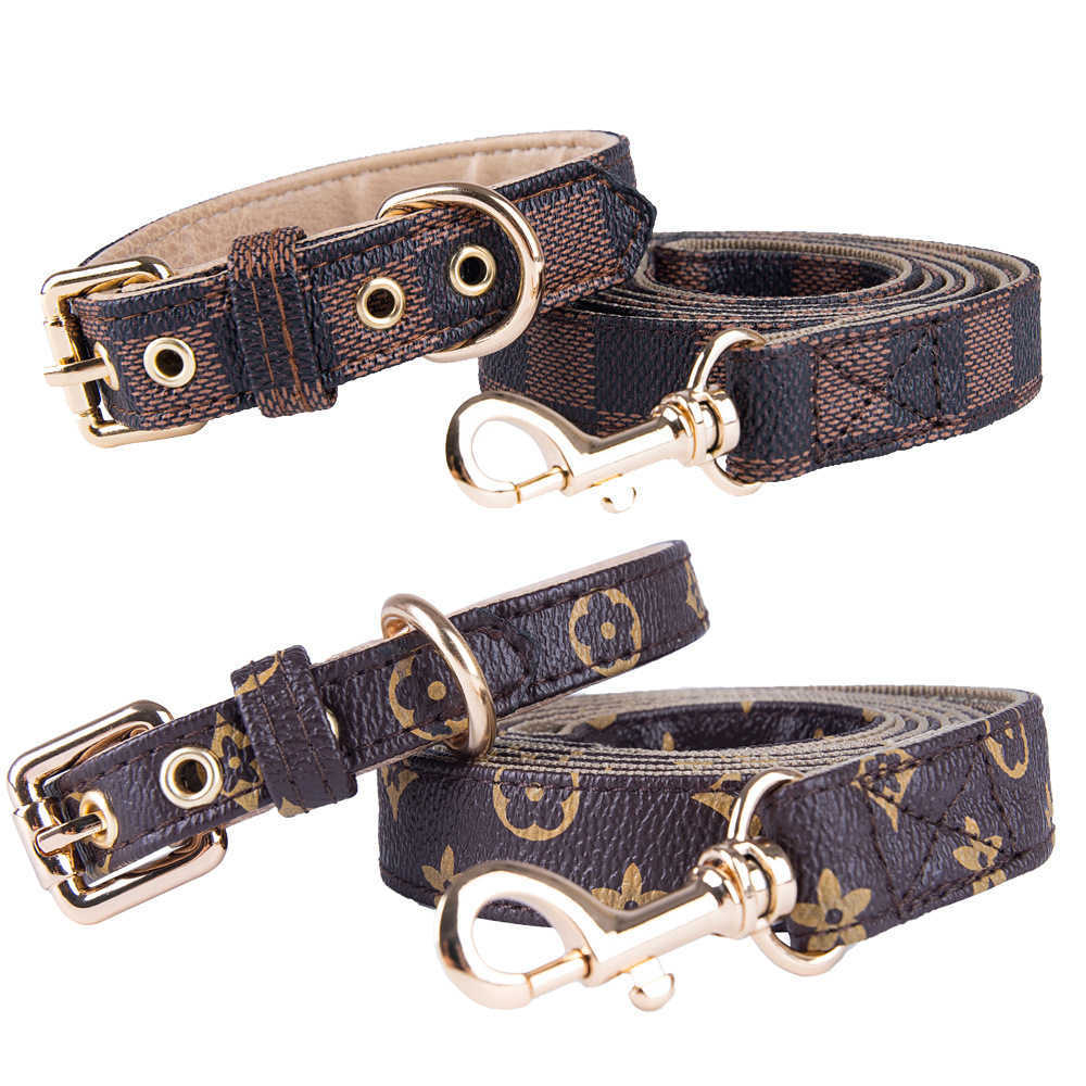 PU Leather Adjustable Designs Pet Collars Fashion Letters Print Old Wers Leashes For Cat Dog Necklace Durable Neck Decoration Accessory