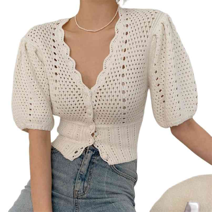 Fashion Women' Knitted Cardigan Summer Thin Ice Silk V-neck Hollow Puff Sleeve 210520, White
Fashion Women' Knitted Cardigan Summer Thin Ice Silk V-neck Hollow Puff Sleeve 210520, White