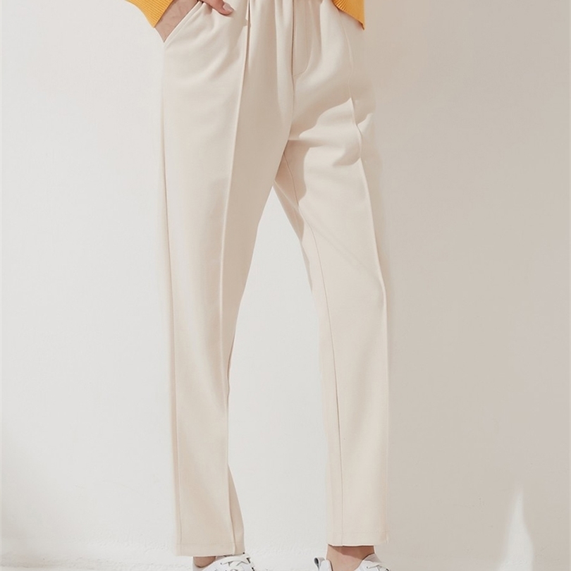 Wixra Womens Harem Thick Pants Casual Elastic Waist Black Basic Pockets Office Lady Trousers Autumn Winter 211124Z