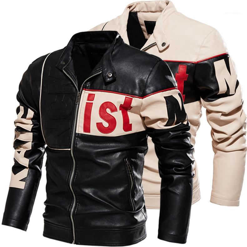 Designer Jacket Letter Print Fashion Panelled Biker Coat Zipper Stand Collar Male Clothing Autumn Winter Mens, Black;brown