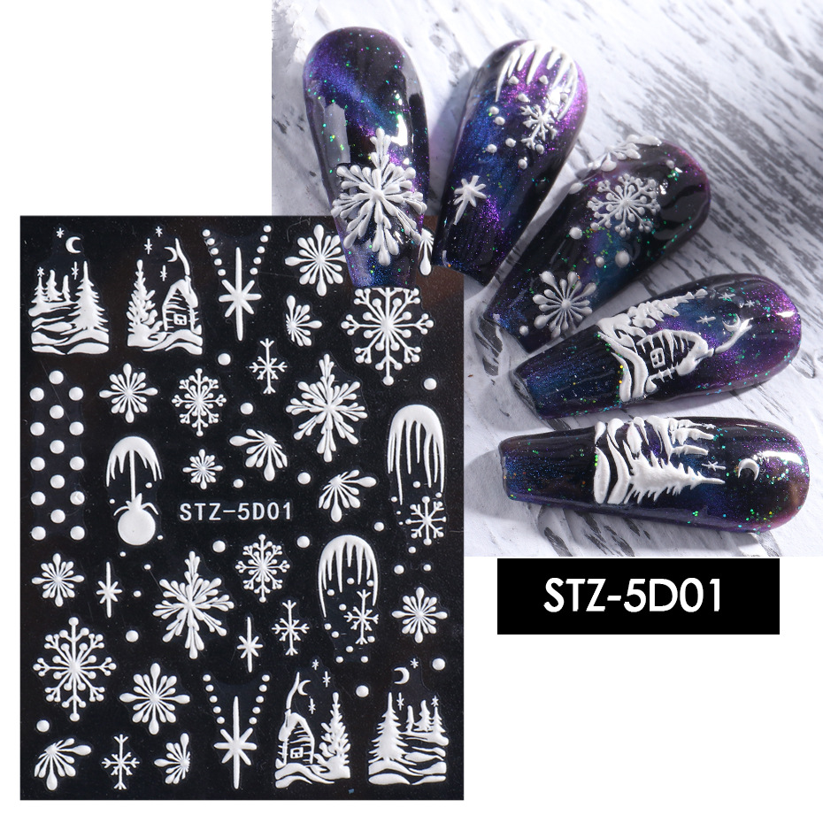 5D Embossed Nail Sticker Christmas Snowflakes Design Adhesive Nail Decals Summer Sliders Nail Art Decorations, Without package
5D Embossed Nail Sticker Christmas Snowflakes Design Adhesive Nail Decals Summer Sliders Nail Art Decorations, Without package
