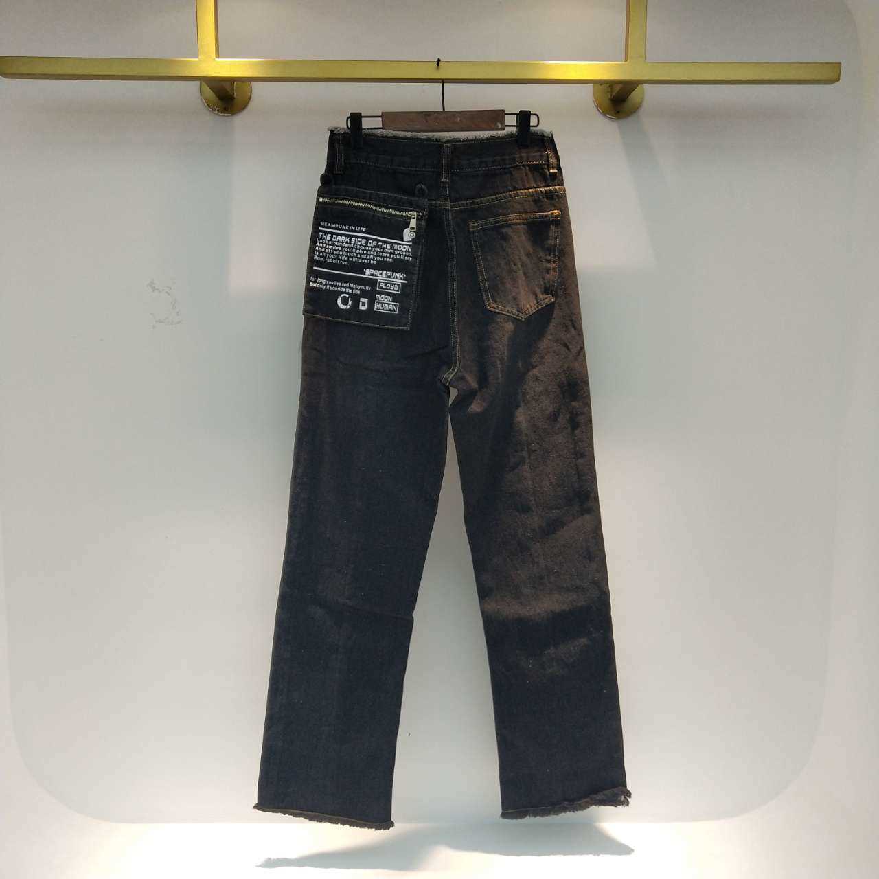 SHENGPALAE Harajuku Style Removable Letter Pocket Jean's Spring High Waist Loose Wide Leg Denim Pants 5B817 210922