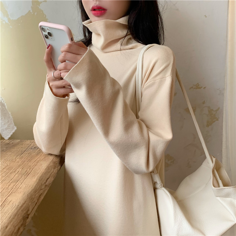 Sweater Dress Women Turtleneck Office Lady Casual Elegant Knitted Dress Long Sleeve Dress Korean Autumn Winter 210521
