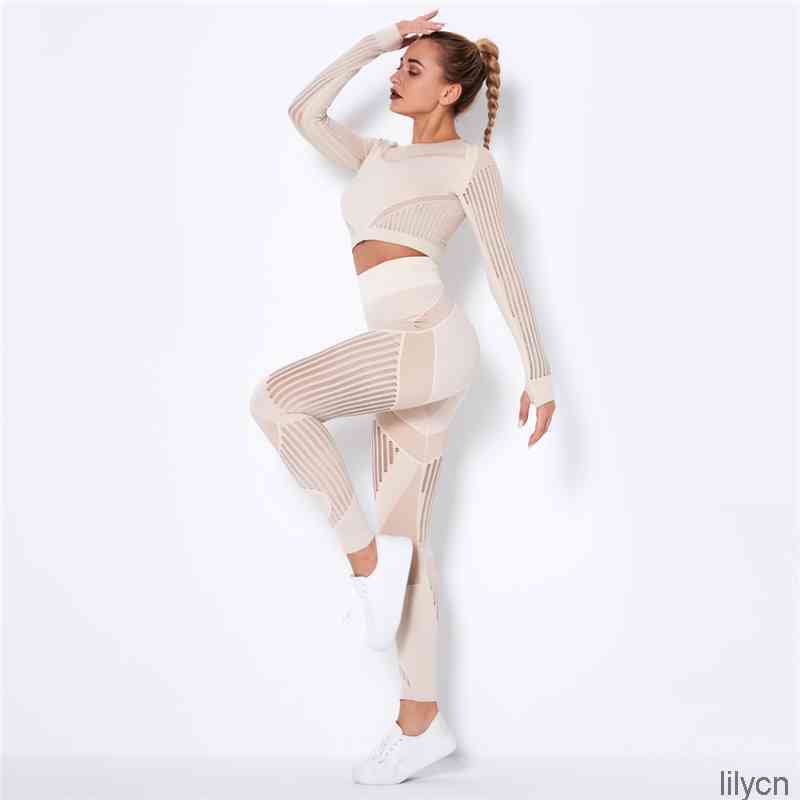 Women's Tracksuits Hollow Out Seamless Yoga Set Outfits Women Black Two 2 Piece Crop Top Bra Leggings Workout Gym suit Fitness Sport Sets