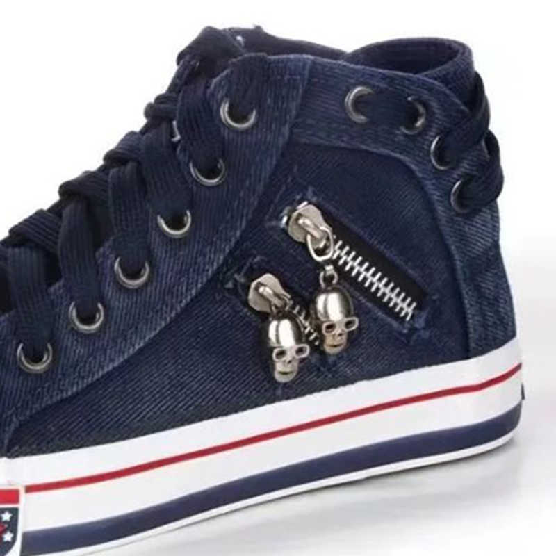 Ladies Casual Shoes Flat Bottom Lace-up Denim Canvas High Quality Roman Sneakers Zipper Decoration Summer New Style 2021 Y0907