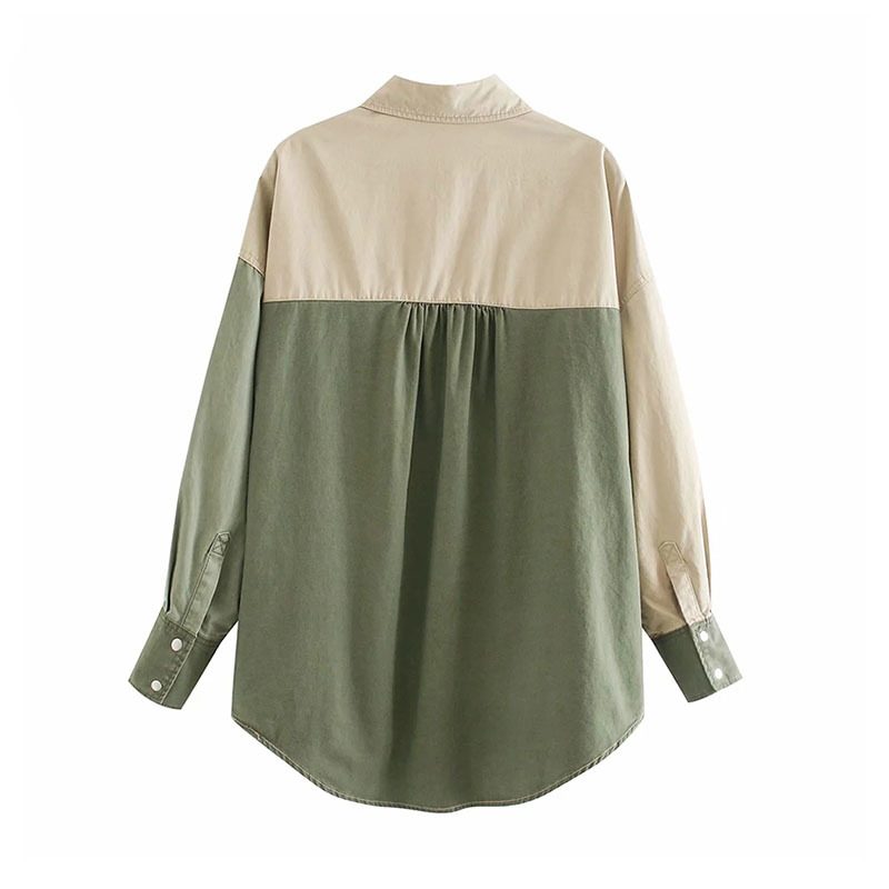 Autumn Women Shirt Jakcet Coat Boyfriend Patchwork Jacket Loose Long Sleeve Cotton Coat Ladies Streetwear Tops 210414