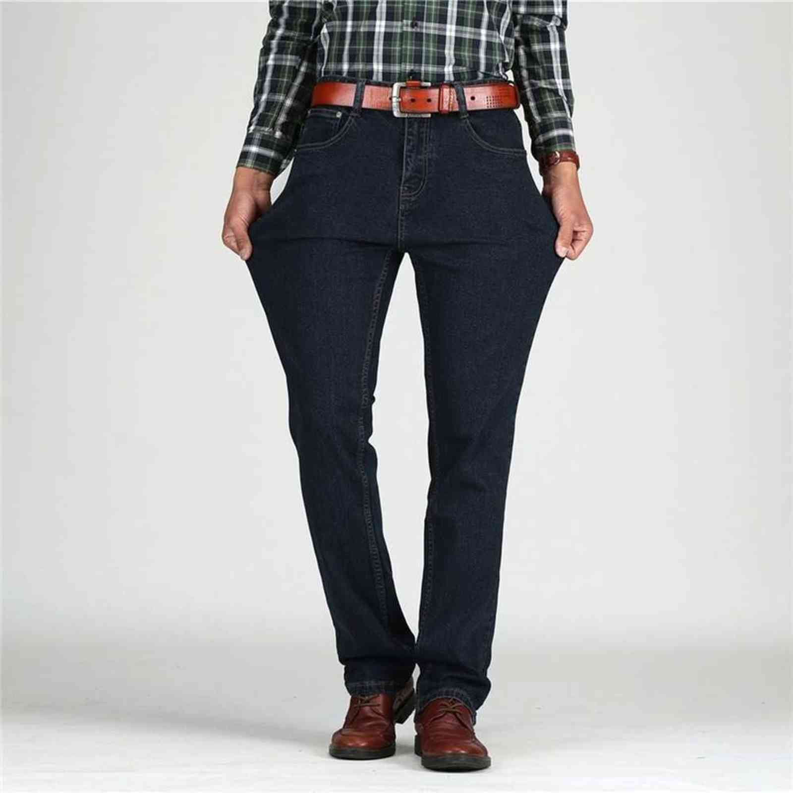 TIGER CASTLE Mens High Waist Jeans Cotton Thick Classic Stretch Black Blue Male Denim Pants Spring Autumn Men Trousers 211111