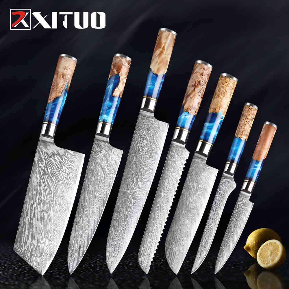 XITUO Kitchen Knives-Set Damascus Steel Chef Knife Cleaver Paring Utility Bread Cooking Tool Blue Resin Handle 1-6Pcs/Set
XITUO Kitchen Knives-Set Damascus Steel Chef Knife Cleaver Paring Utility Bread Cooking Tool Blue Resin Handle 1-6Pcs/Set