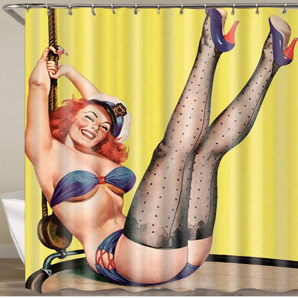 Rideau de douche, fille sexy jolie fille bikini costume style, polyester tissu étanche baignoire rideaux crochets inclus - 72 x 72 pouces