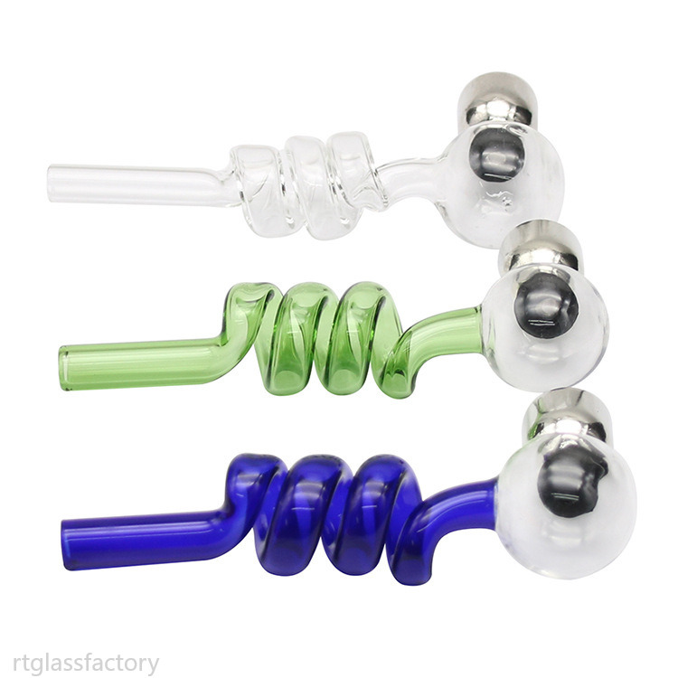 Small spiral glass pipe with metal pot convenient multi colorful pipes
Small spiral glass pipe with metal pot convenient multi colorful pipes