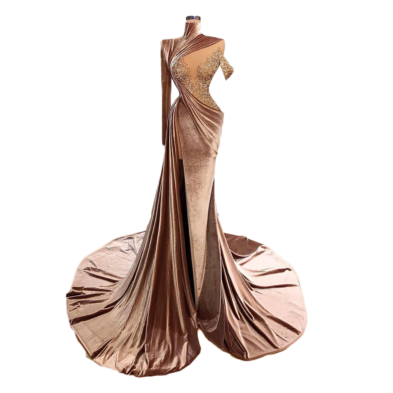 Veet Muslim Illusion Celebrity Dress High Neck Long Sleeve Crystal Beads Arabic Evening Dresses For Women Party Photography Gowns Vestidos 6660306