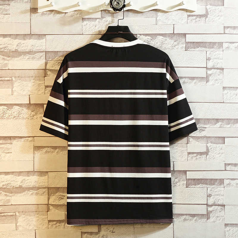 Men T Shirt Summer Fashion O-Neck Short-Sleeved Hip Hop Striped T-Shirt Man Casual Oversized Top Tees Plus Size 5XL 210528
