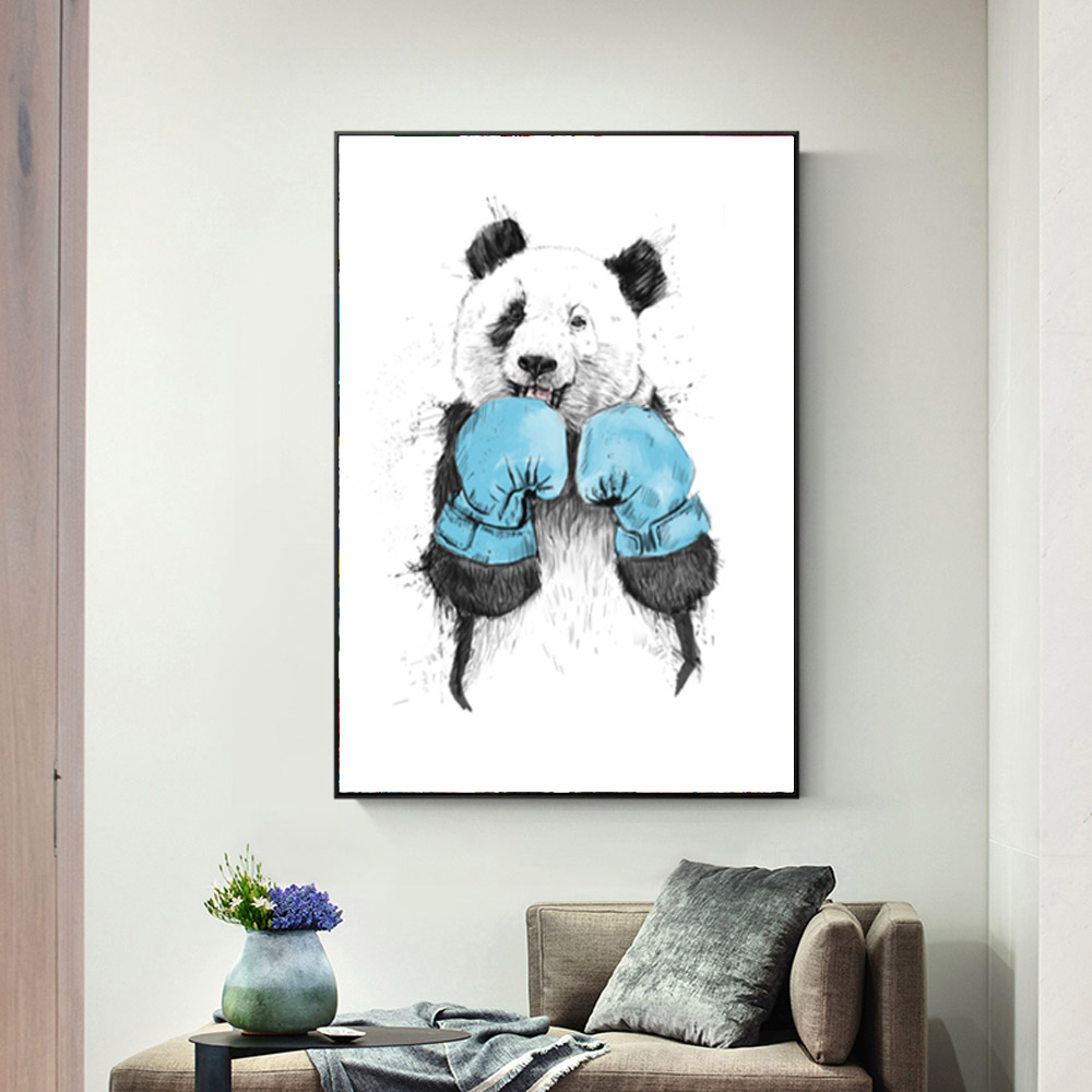 Cute Panda Poster Wall Art Canvas Painting Abstract Black And White Animal Picture HD Print For Living Room Home Decor No Frame
