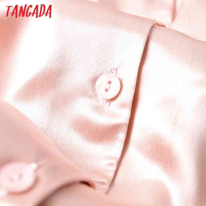 Women's Solid Pink Satin Shirt Pants Fashion Suit 2 Piece Set AI31 210416