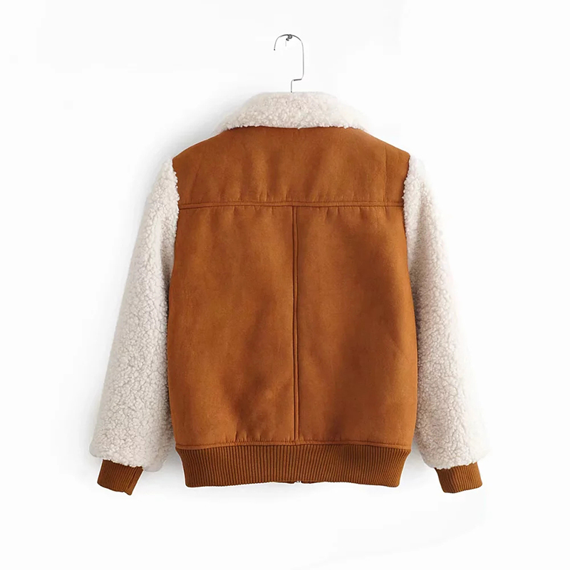 Autumn-Winter Women Casual Khaki Fur With Wool Patchwork Warm Jacket Female Fashion Thick Suedette Woolen Outwear Coat Femm 210421