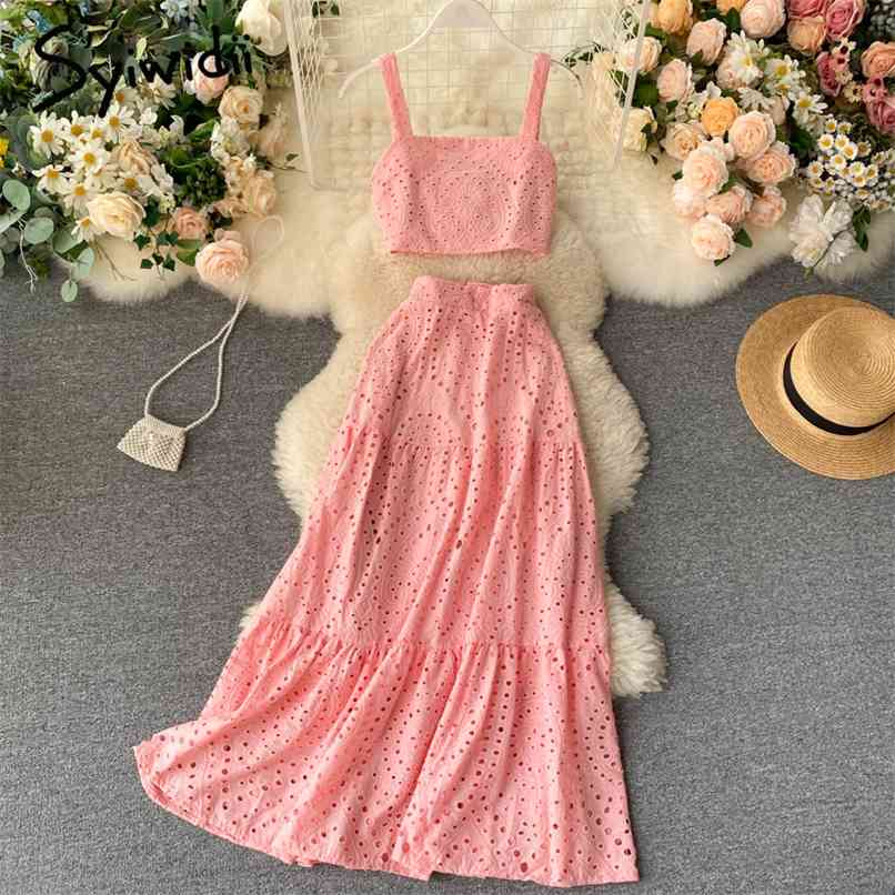 2 Piece Skirts Sets Women Summer Hollow Out Short Camis Tank Tops and Back Zipper Midi Skirt White Green Pink 210607, Black
2 Piece Skirts Sets Women Summer Hollow Out Short Camis Tank Tops and Back Zipper Midi Skirt White Green Pink 210607, Black