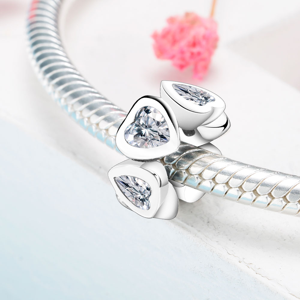 Fit Original Brand Charms Bracelets 925 Sterling Silver Pink White Zircon Love Heart Beads Spacer For Women Jewelry Making Berloque