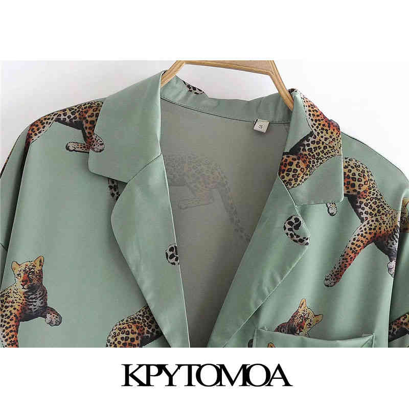 Women Fashion Animal Print Loose Button-up Blouses High Elastic Waist Ankle Trousers Female Sets Mujer 210420