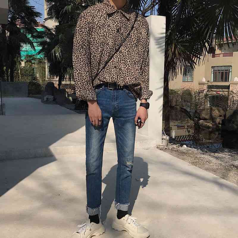 IEFB Men's Wear Fashin Leopard Print Long Sleeve Shirt Spring Summer Korean Loose Oversize Blouse Tops For Male 9Y6099 210524